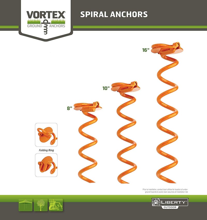 Vortex (1-Pack) 10" Spiral Ground Anchors, Steel Screw In with Folding Ring, 275 lb Pull Force, Orange ANCFR10-ORG-A - Image 3